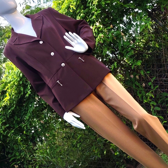 HELENE BLAKE LADIES VINTAGE CHOCOLATE GOLD ACCENTED (3) BUTTON JACKET (UNLINED) - Picture 7 of 16